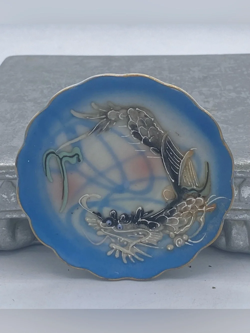 Vintage Miniature Hand Painted Japanese “Dragon-ware” Saucer Moriage Technique